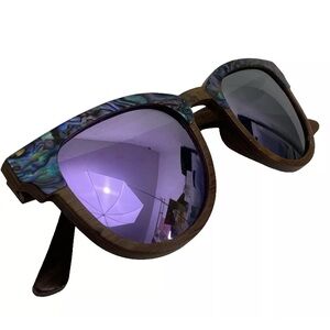 Slyk Shades Beachcomber Violet Purple Lens Walnut Wood Abalone Sunglasses